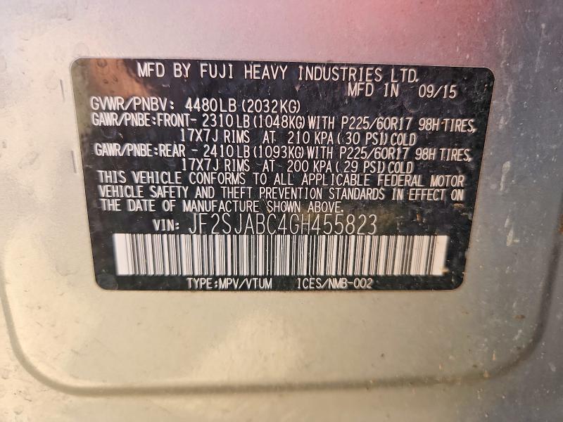 Продаж на аукціоні авто 2016 Subaru Forester, vin: JF2SJABC4GH455823, номер лоту: 57867236