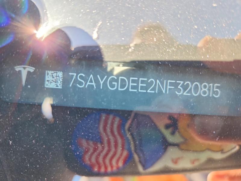 2022 Tesla Model Y მანქანა იყიდება აუქციონზე, vin: 7SAYGDEE2NF320815, აუქციონის ნომერი: 57036536