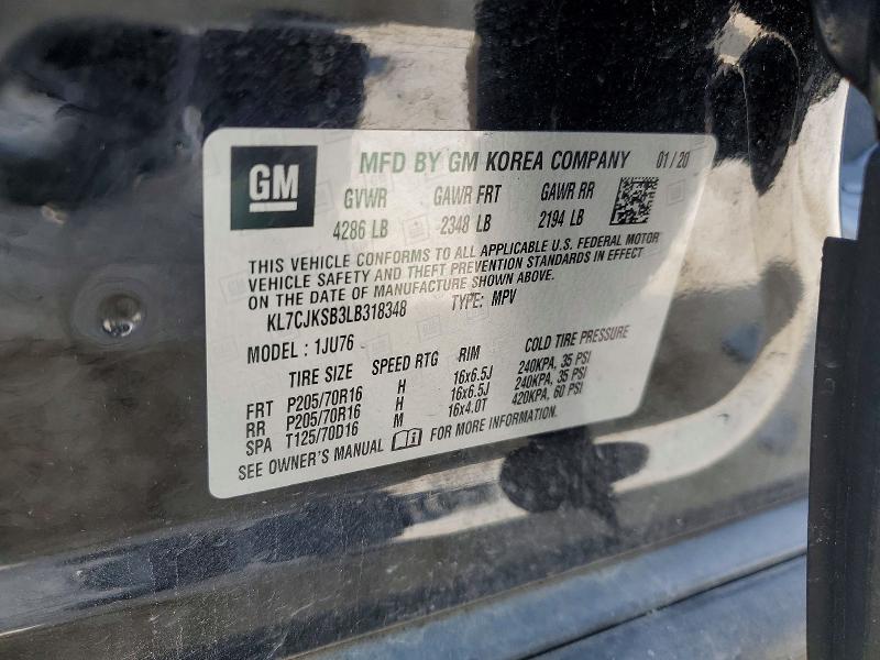 58125486 :رقم المزاد ، KL7CJKSB3LB318348 vin ، 2020 Chevrolet Trax مزاد بيع