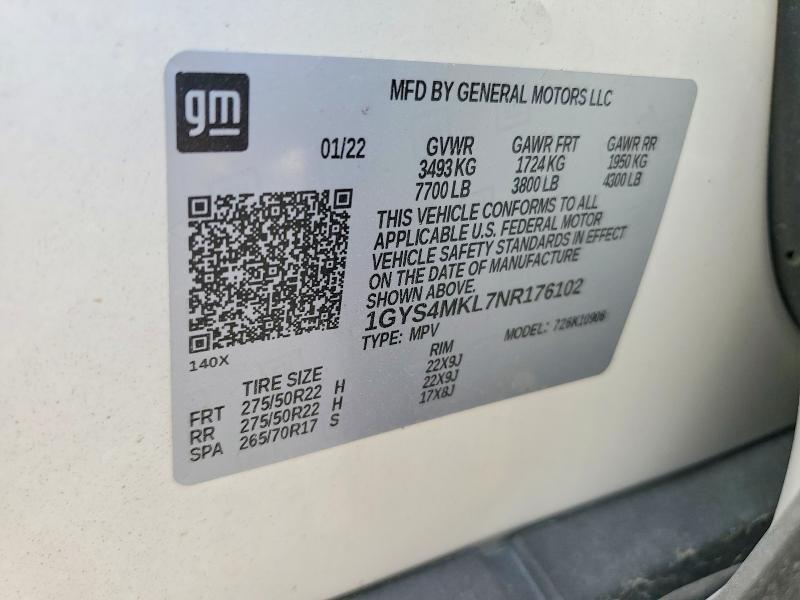 2022 Cadillac Escalade მანქანა იყიდება აუქციონზე, vin: 1GYS4MKL7NR176102, აუქციონის ნომერი: 56242226