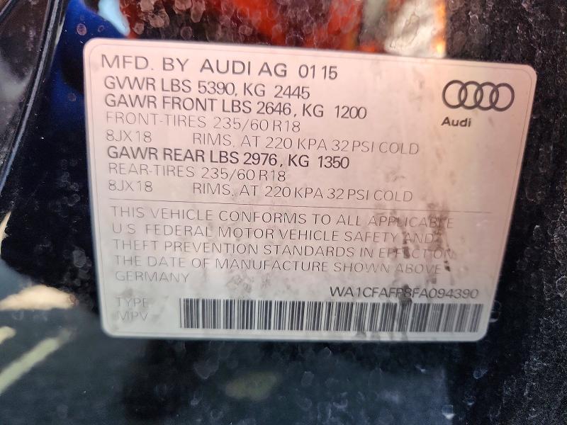 58148896 :رقم المزاد ، WA1CFAFP8FA094390 vin ، 2015 Audi Q5 مزاد بيع