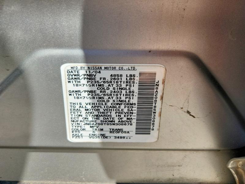 Aukcja sprzedaży 2005 Nissan Murano, vin: JN8AZ08T85W308678, numer aukcji: 54882646