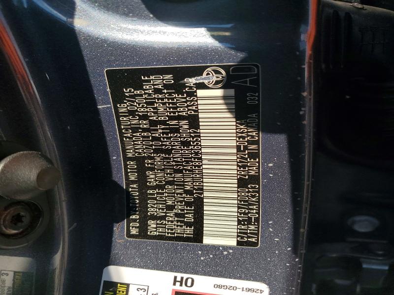 56411996 :رقم المزاد ، 2T1BURHE8FC365512 vin ، 2015 Toyota Corolla مزاد بيع