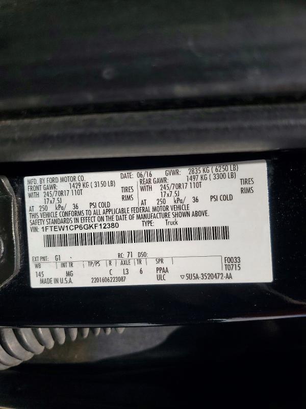 Aukcja sprzedaży 2016 Ford F150, vin: 1FTEW1CP6GKF12380, numer aukcji: 56254516