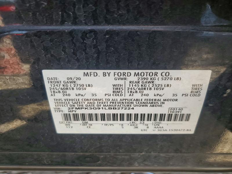 2020 Ford Edge მანქანა იყიდება აუქციონზე, vin: 2FMPK3G91LBB27224, აუქციონის ნომერი: 58884196
