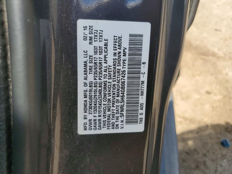 Aukcja sprzedaży 2016 Honda Odyssey, vin: 5FNRL5H64GB067426, numer aukcji: 58883856