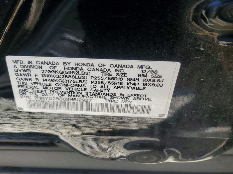 Aukcja sprzedaży 2009 Acura Mdx, vin: 2HNYD28869H512927, numer aukcji: 59153006