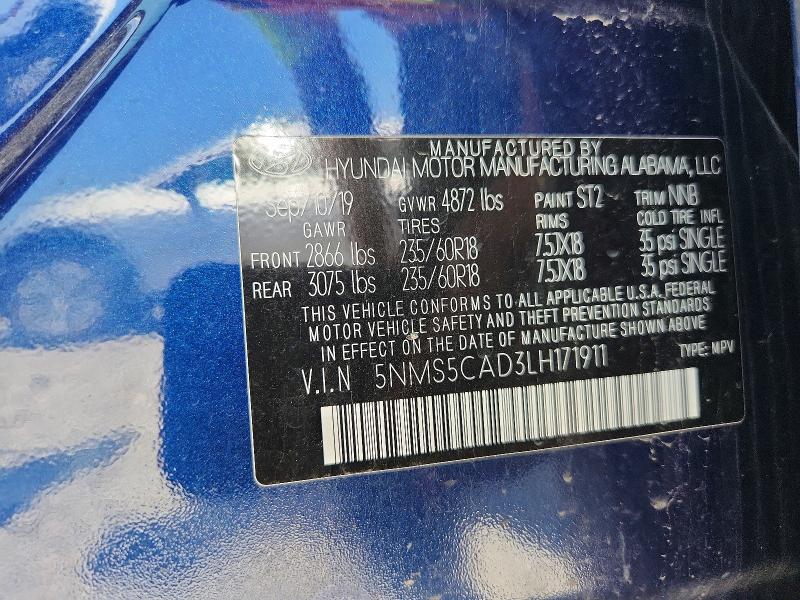 59338396 :رقم المزاد ، 5NMS5CAD3LH171911 vin ، 2020 Hyundai Santa Fe مزاد بيع