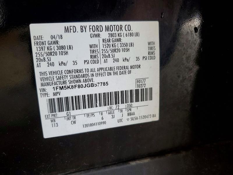 Продажа на аукционе авто 2018 Ford Explorer, vin: 1FM5K8F80JGB57785, номер лота: 57160066