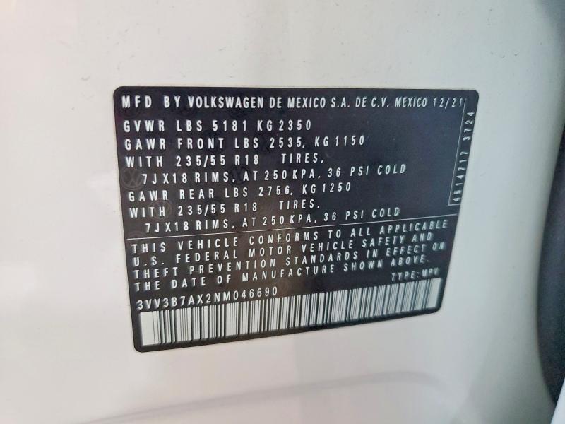 Продаж на аукціоні авто 2022 Volkswagen Tiguan, vin: 3VV3B7AX2NM046690, номер лоту: 59065656
