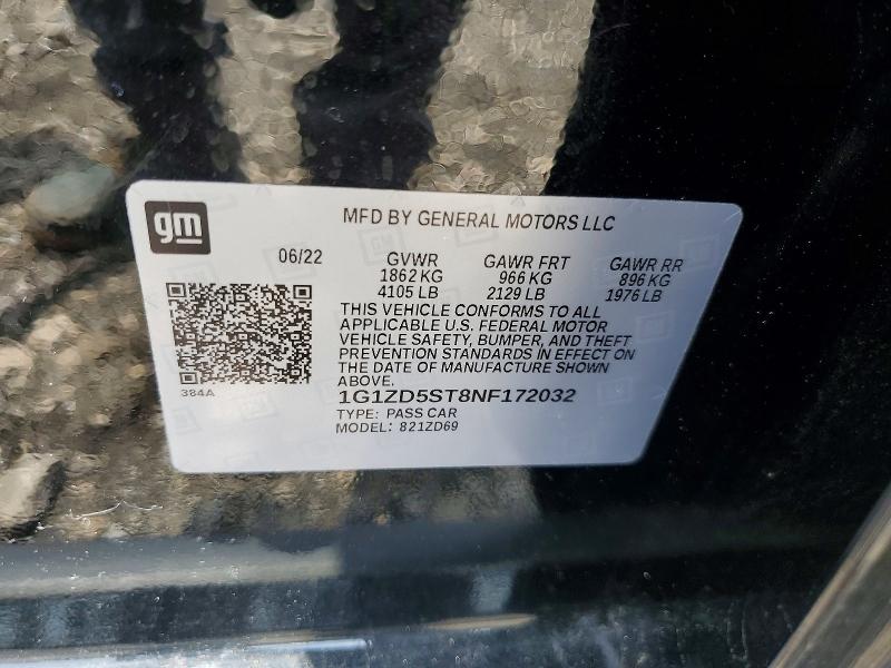 57153366 :رقم المزاد ، 1G1ZD5ST8NF172032 vin ، 2022 Chevrolet Malibu مزاد بيع
