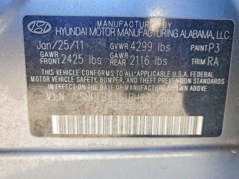 Продажа на аукционе авто 2011 Hyundai Sonata, vin: 5NPEB4AC1BH232760, номер лота: 56861446