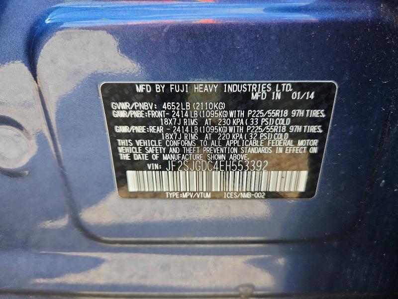 2014 Subaru Forester მანქანა იყიდება აუქციონზე, vin: JF2SJGDC4EH553392, აუქციონის ნომერი: 56753926