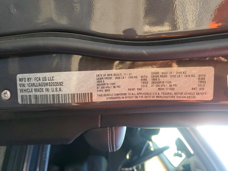 2021 Jeep Grand Cherokee მანქანა იყიდება აუქციონზე, vin: 1C4RJJAG5M8203592, აუქციონის ნომერი: 57695876