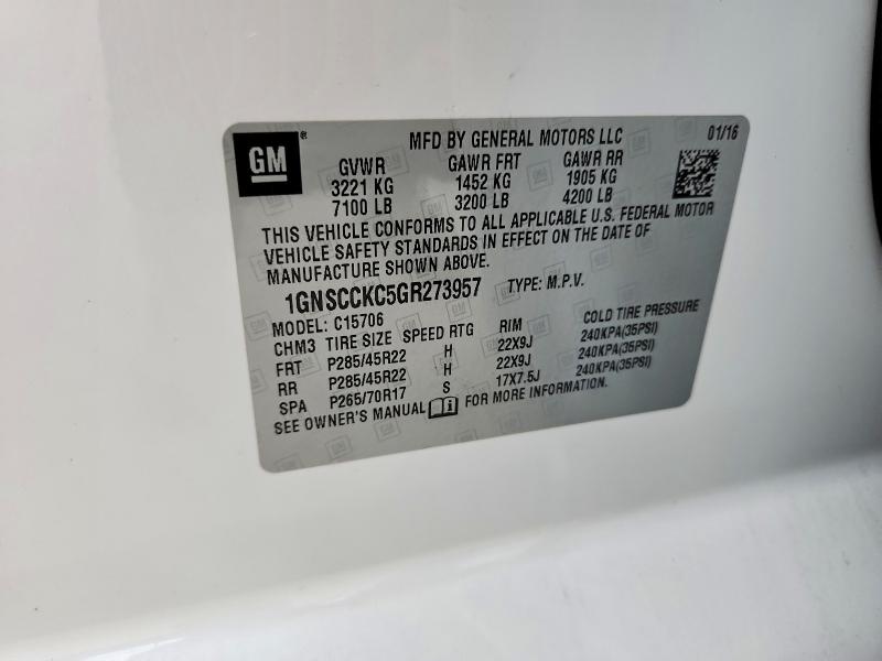 57000656 :رقم المزاد ، 1GNSCCKC5GR273957 vin ، 2016 Chevrolet Tahoe مزاد بيع