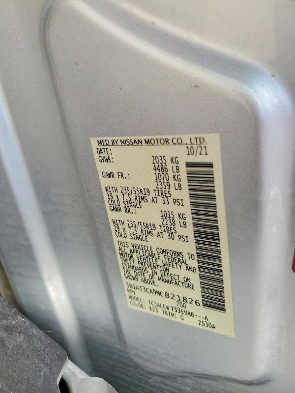 58482296 :رقم المزاد ، 5N1AT3CA9MC821826 vin ، 2021 Nissan Rogue مزاد بيع