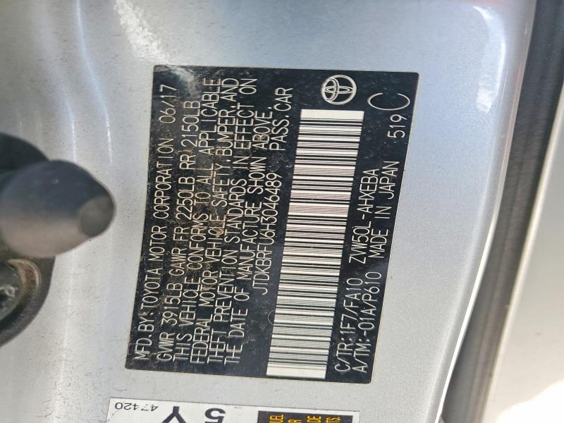 57827636 :رقم المزاد ، JTDKBRFU6H3046489 vin ، 2017 Toyota Prius مزاد بيع