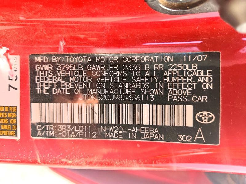 Aukcja sprzedaży 2008 Toyota Prius, vin: JTDKB20U983336113, numer aukcji: 55438786