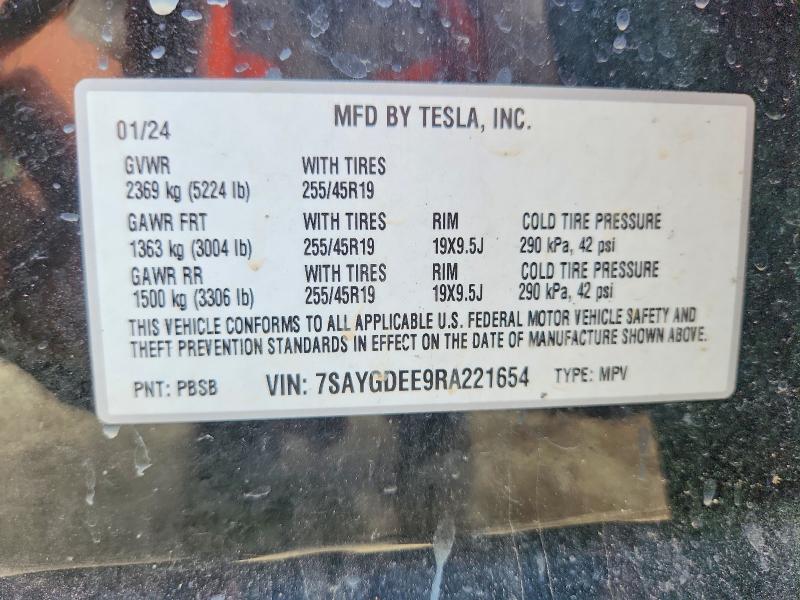 Продаж на аукціоні авто 2024 Tesla Model Y, vin: 7SAYGDEE9RA221654, номер лоту: 59200246