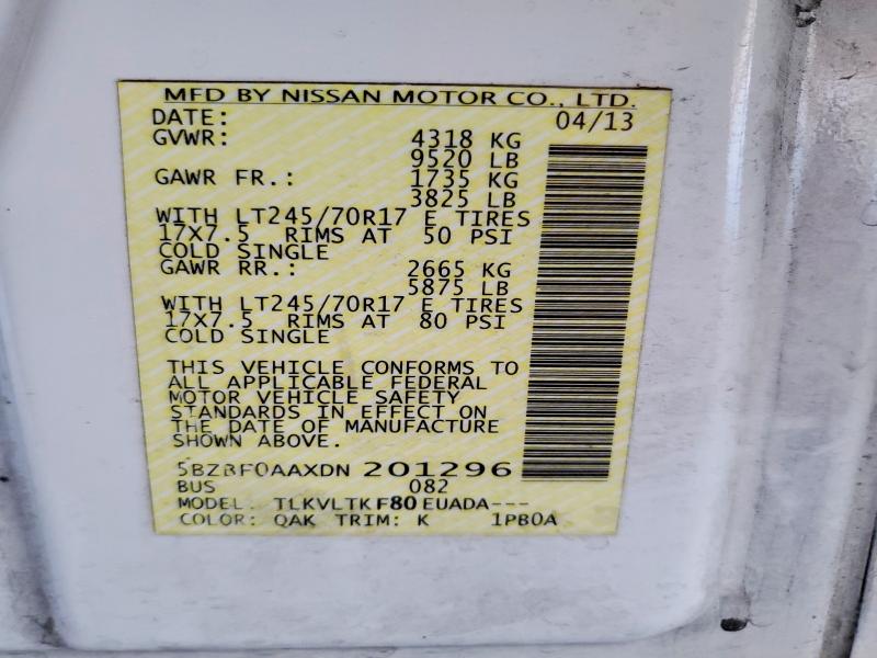 Продаж на аукціоні авто 2013 Nissan Nv, vin: 5BZBF0AAXDN201296, номер лоту: 58322096