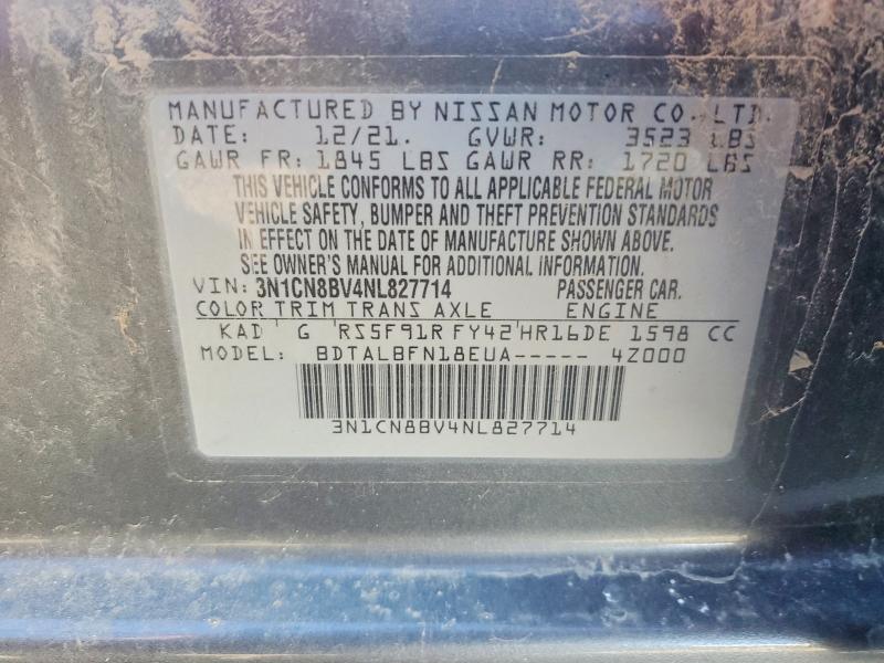 Продажа на аукционе авто 2022 Nissan Versa, vin: 3N1CN8BV4NL827714, номер лота: 56971456