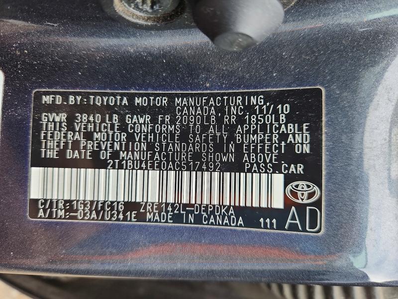 Aukcja sprzedaży 2010 Toyota Corolla, vin: 2T1BU4EE0AC517492, numer aukcji: 56874556