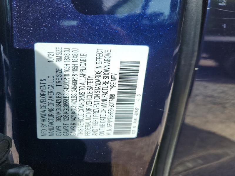 Продаж на аукціоні авто 2022 Honda Pilot, vin: 5FNYF6H53NB017498, номер лоту: 57083036
