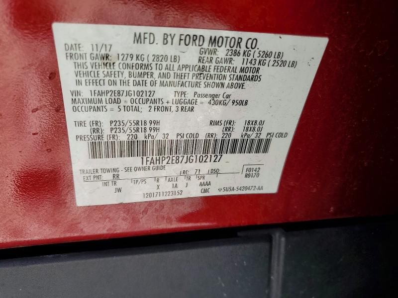 58936346 :رقم المزاد ، 1FAHP2E87JG102127 vin ، 2018 Ford Taurus مزاد بيع