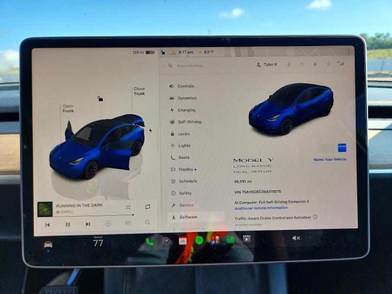2022 Tesla Model Y მანქანა იყიდება აუქციონზე, vin: 7SAYGDEE3NA011075, აუქციონის ნომერი: 59020996