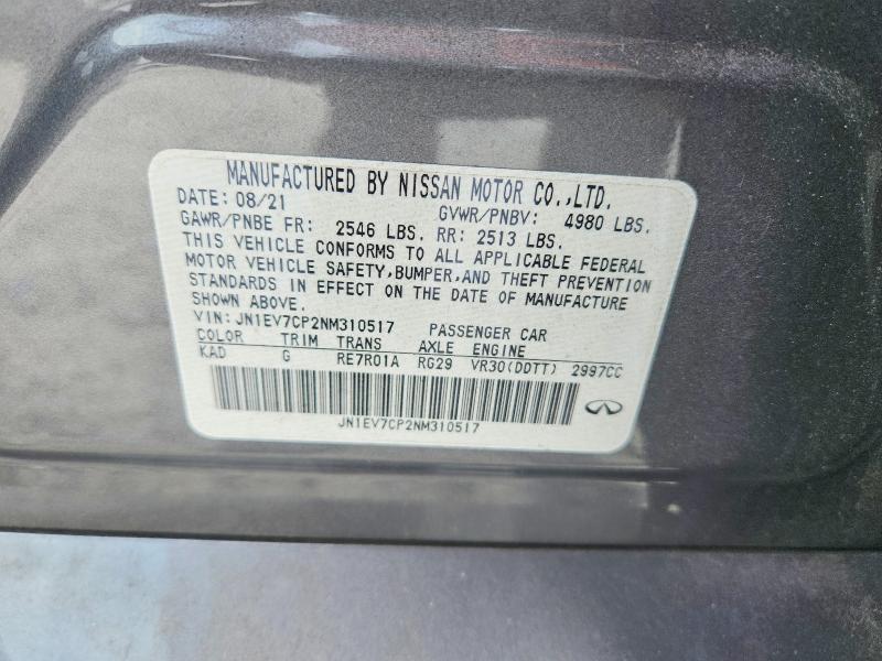 2022 Infiniti Q50 მანქანა იყიდება აუქციონზე, vin: JN1EV7CP2NM310517, აუქციონის ნომერი: 56100876