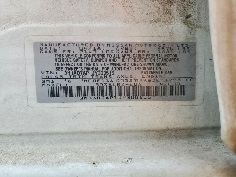 Aukcja sprzedaży 2018 Nissan Sentra, vin: 3N1AB7AP1JY300515, numer aukcji: 58147536