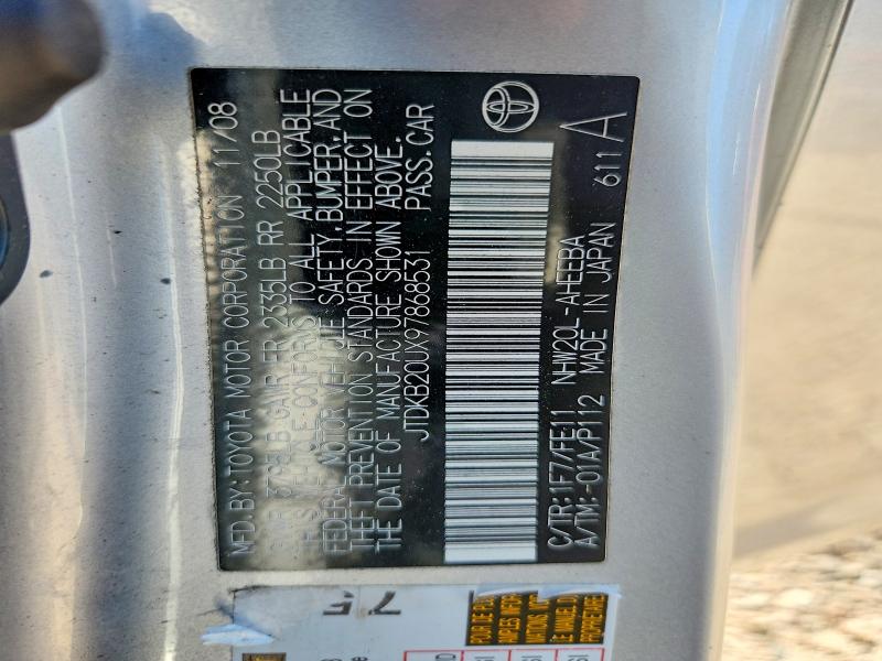 Aukcja sprzedaży 2009 Toyota Prius, vin: JTDKB20UX97868531, numer aukcji: 56542946