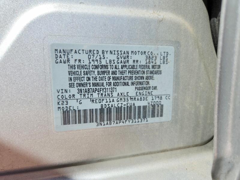 Aukcja sprzedaży 2015 Nissan Sentra, vin: 3N1AB7AP4FY311371, numer aukcji: 56042536