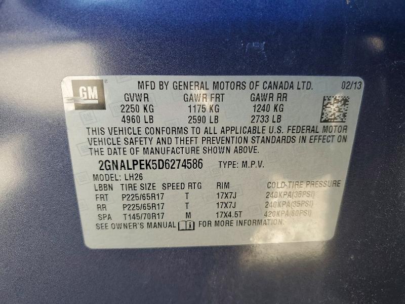 Aukcja sprzedaży 2013 Chevrolet Equinox, vin: 2GNALPEK5D6274586, numer aukcji: 54982316