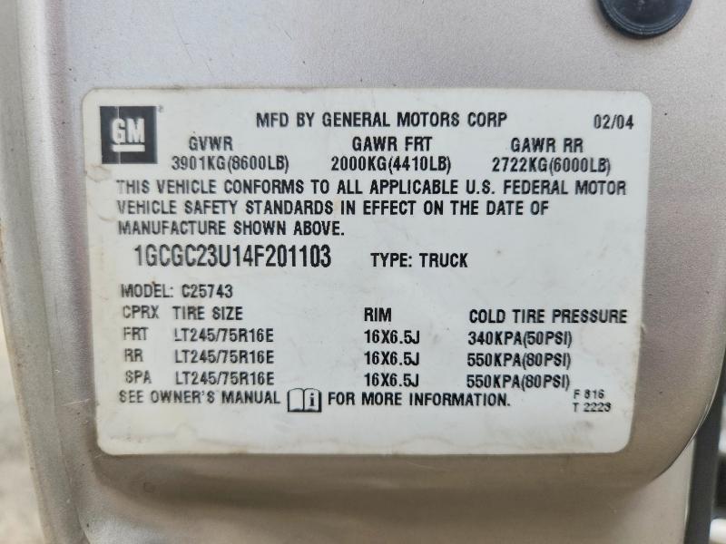 55808326 :رقم المزاد ، 1GCGC23U14F201103 vin ، 2004 Chevrolet Silverado مزاد بيع