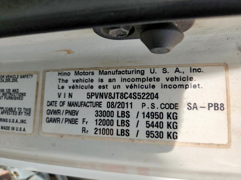 56219346 :رقم المزاد ، 5PVNV8JT8C4S52204 vin ، 2012 Hino 338 مزاد بيع