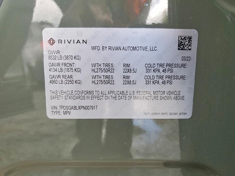 2023 Rivian R1s მანქანა იყიდება აუქციონზე, vin: 7PDSGABLXPN007917, აუქციონის ნომერი: 56310006