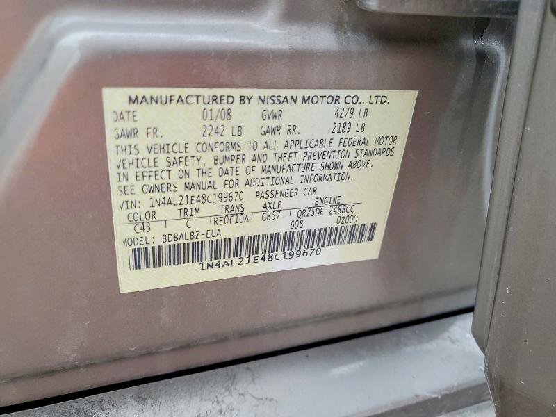 Aukcja sprzedaży 2008 Nissan Altima, vin: 1N4AL21E48C199670, numer aukcji: 58380796