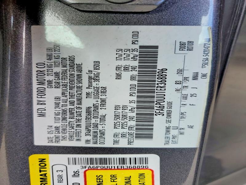2014 Ford Fusion მანქანა იყიდება აუქციონზე, vin: 3FA6P0UU1ER368896, აუქციონის ნომერი: 55473576