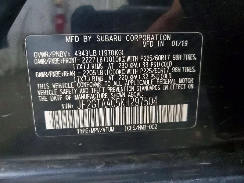 Aukcja sprzedaży 2019 Subaru Crosstrek, vin: JF2GTAAC5KH297504, numer aukcji: 56763956