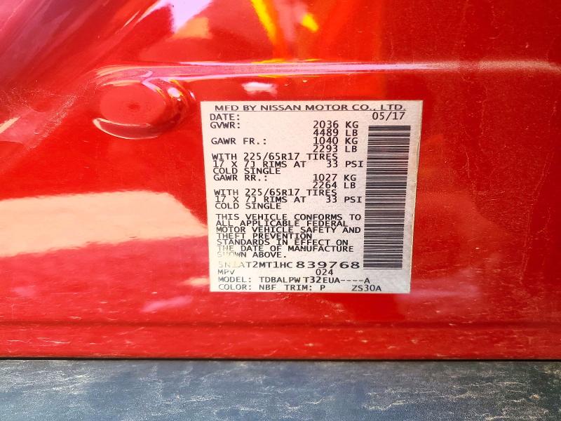 57050096 :رقم المزاد ، 5N1AT2MT1HC839768 vin ، 2017 Nissan Rogue مزاد بيع
