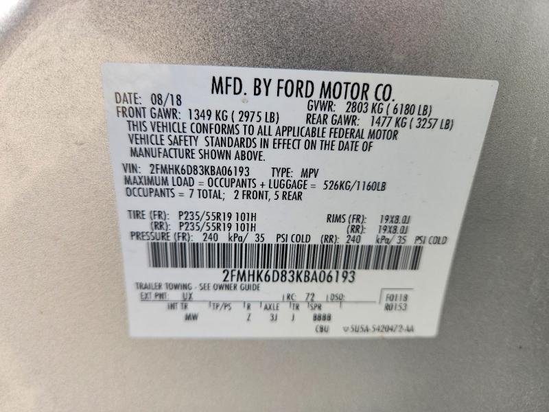 Aukcja sprzedaży 2019 Ford Flex, vin: 2FMHK6D83KBA06193, numer aukcji: 55886606