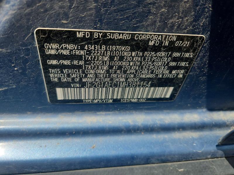2021 Subaru Crosstrek მანქანა იყიდება აუქციონზე, vin: JF2GTAEC1MH381154, აუქციონის ნომერი: 57594096