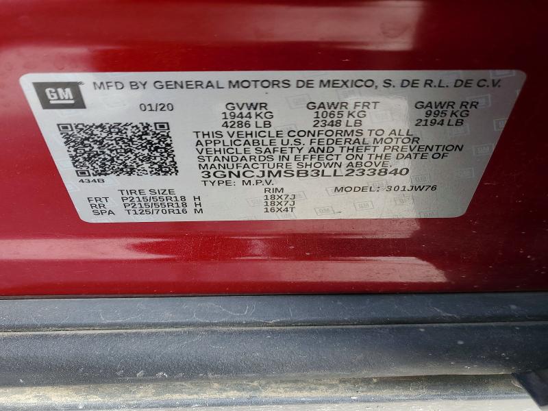2020 Chevrolet Trax მანქანა იყიდება აუქციონზე, vin: 3GNCJMSB3LL233840, აუქციონის ნომერი: 56287046