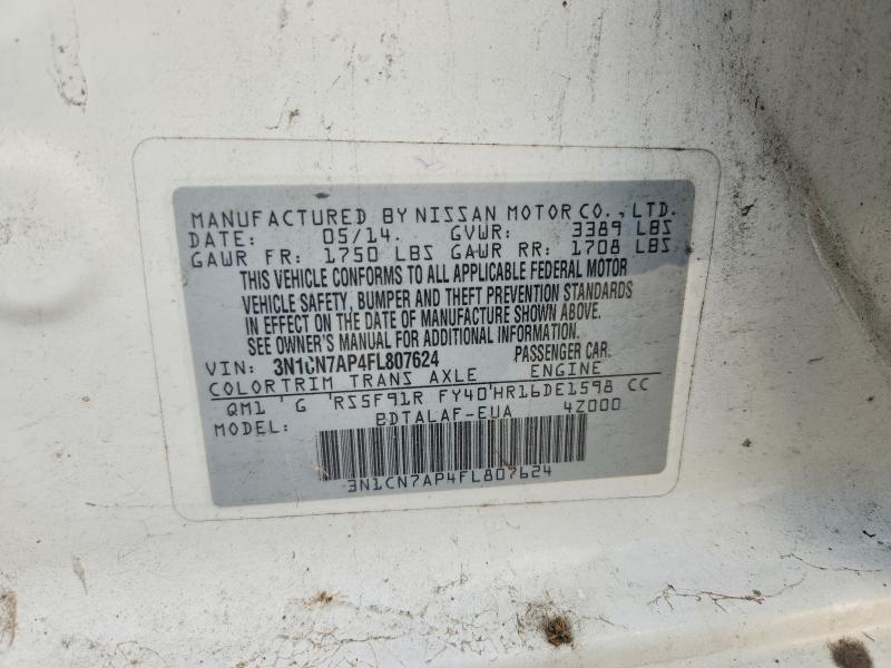 41632426 :رقم المزاد ، 3N1CN7AP4FL807624 vin ، 2015 Nissan Versa مزاد بيع