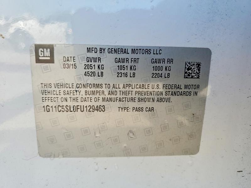 57167956 :رقم المزاد ، 1G11C5SL0FU129463 vin ، 2015 Chevrolet Malibu مزاد بيع