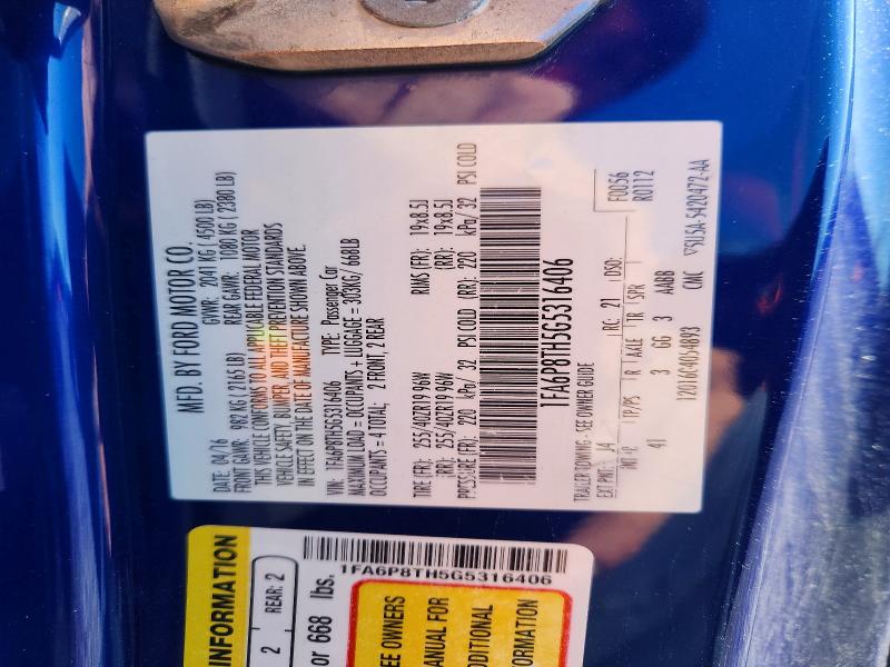 Продажа на аукционе авто 2016 Ford Mustang, vin: 1FA6P8TH5G5316406, номер лота: 55326706