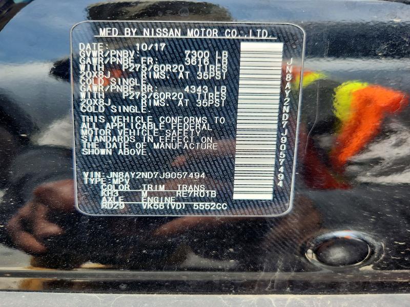 2018 Nissan Armada მანქანა იყიდება აუქციონზე, vin: JN8AY2ND7J9057494, აუქციონის ნომერი: 58870416