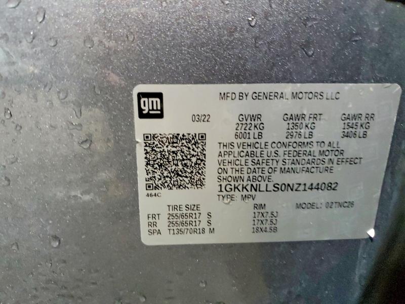 56813926 :رقم المزاد ، 1GKKNLLS0NZ144082 vin ، 2022 Gmc Acadia مزاد بيع