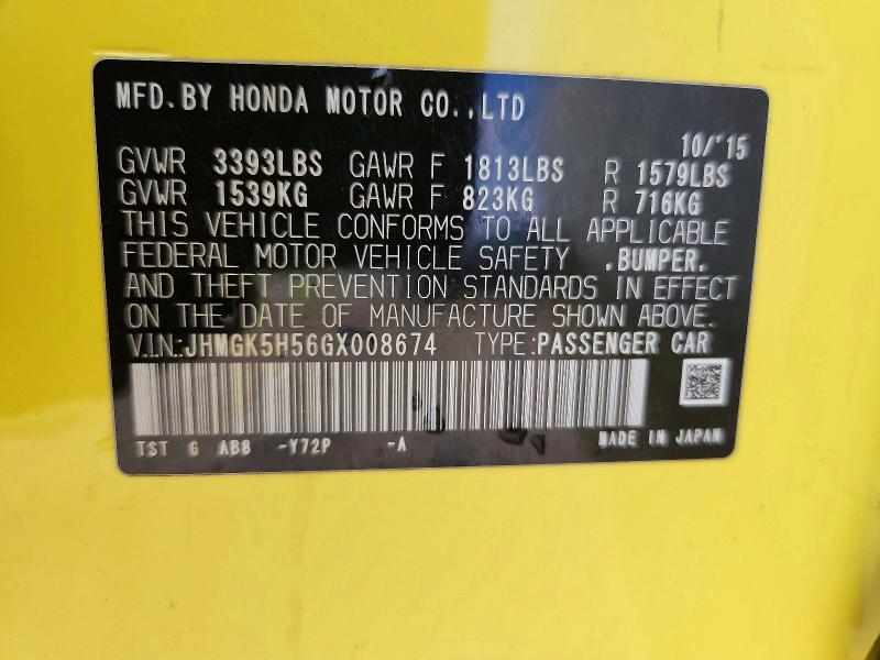 Aukcja sprzedaży 2016 Honda Fit, vin: JHMGK5H56GX008674, numer aukcji: 56405746